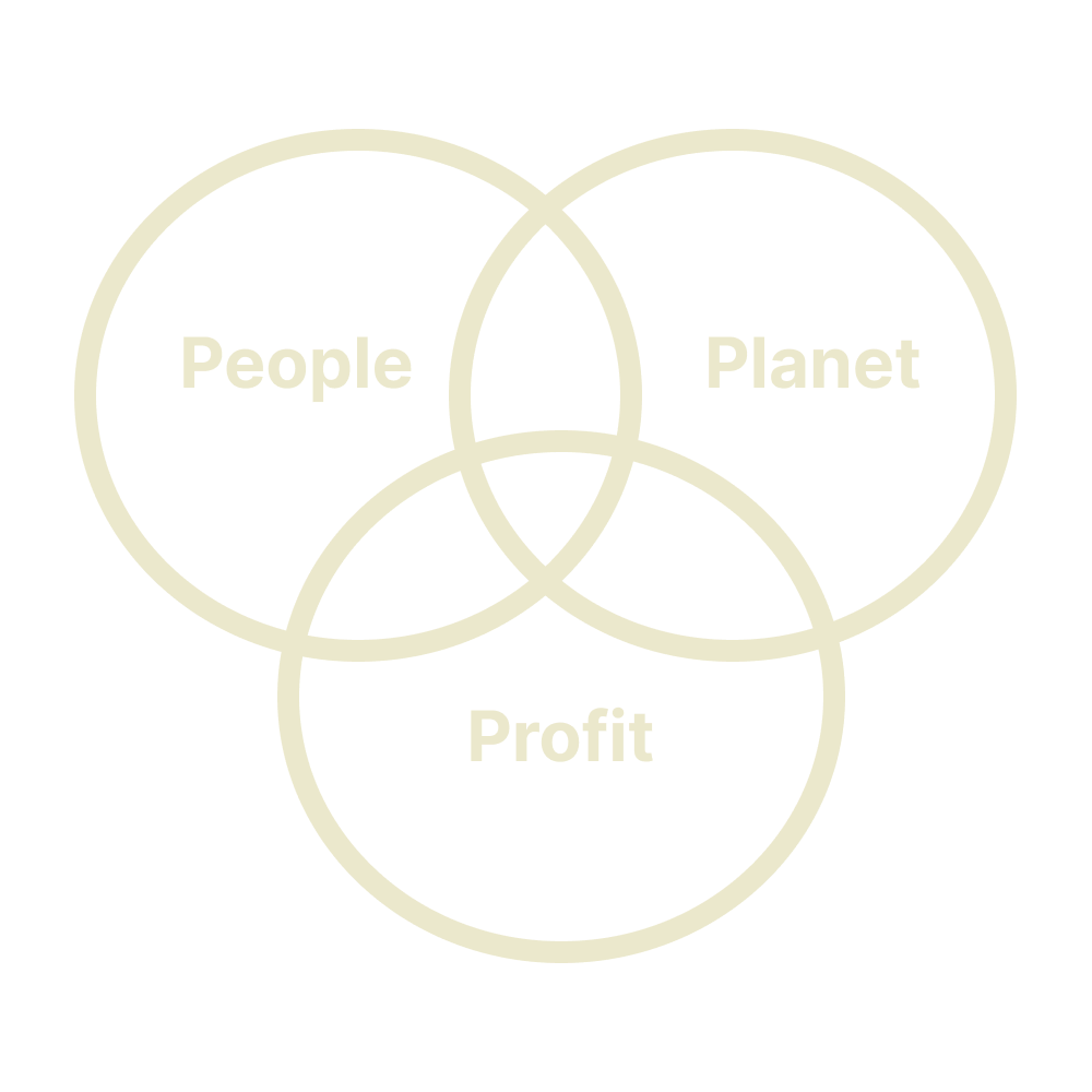 A venn diagram made of 3 triangles, people, planet, profit